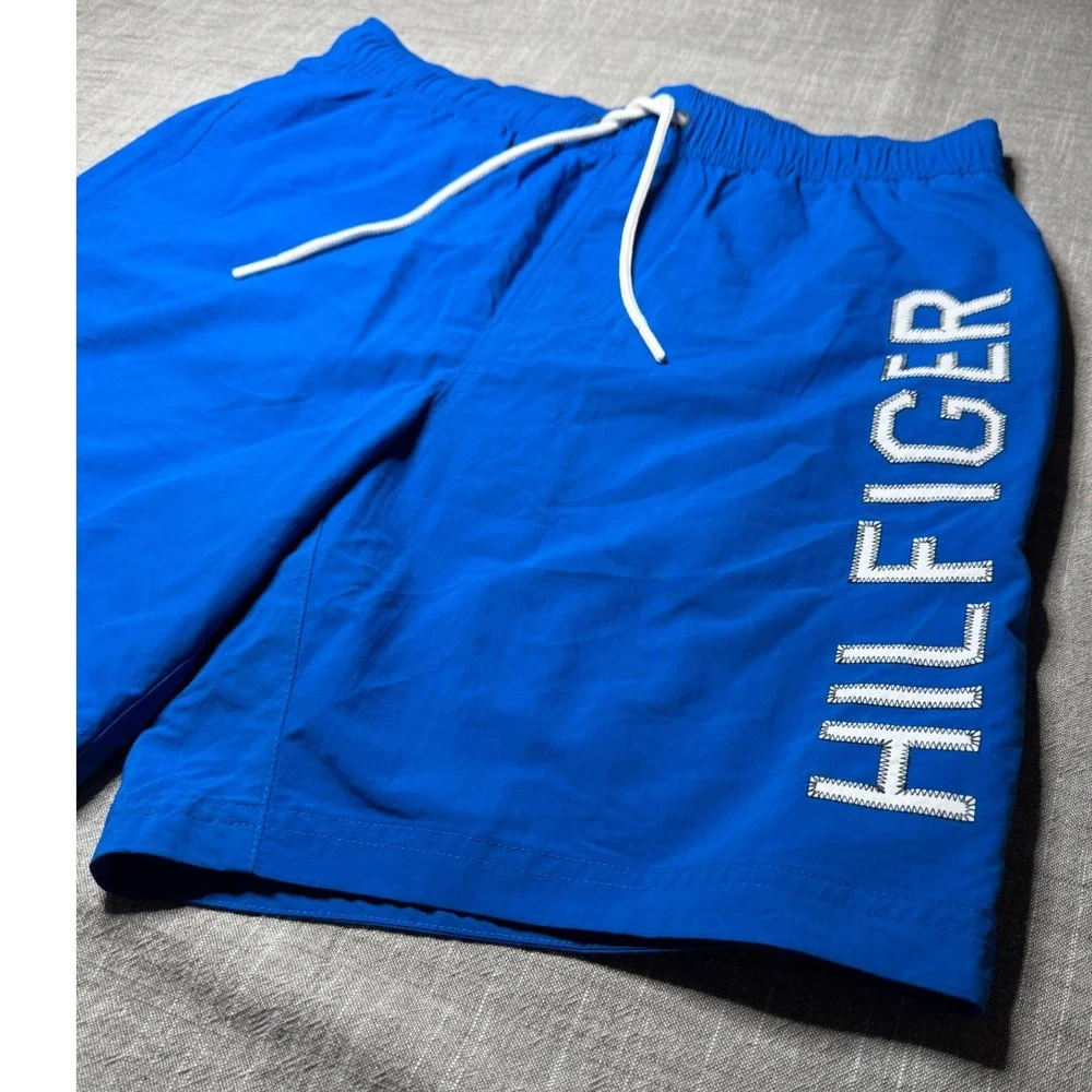 Tommy Hilfiger Mens Blue Logo Swim Trunks Board‎ Shorts Medium 7 Inch Inseam